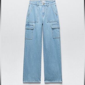 Zara High Rise Straight Cargo Jeans